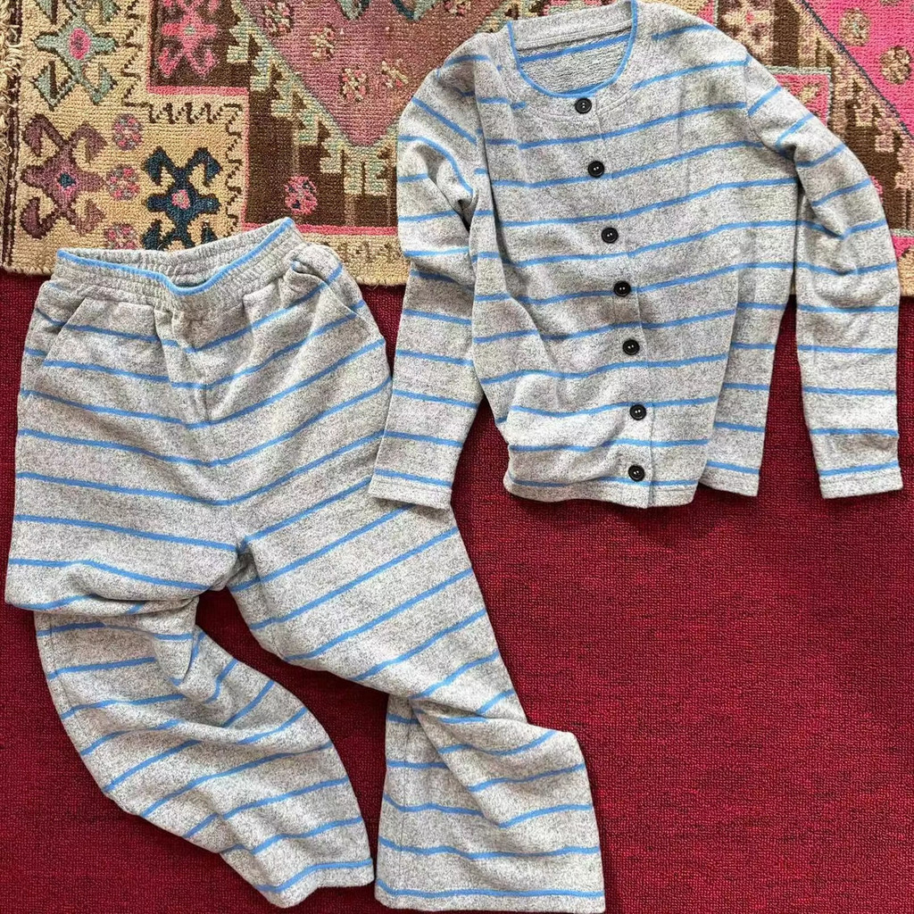 Lazy night Piyama Lengan Panjang Bergaris Gaya Korea Untuk Wanita Pakaian Rumah Yang Elegan Import