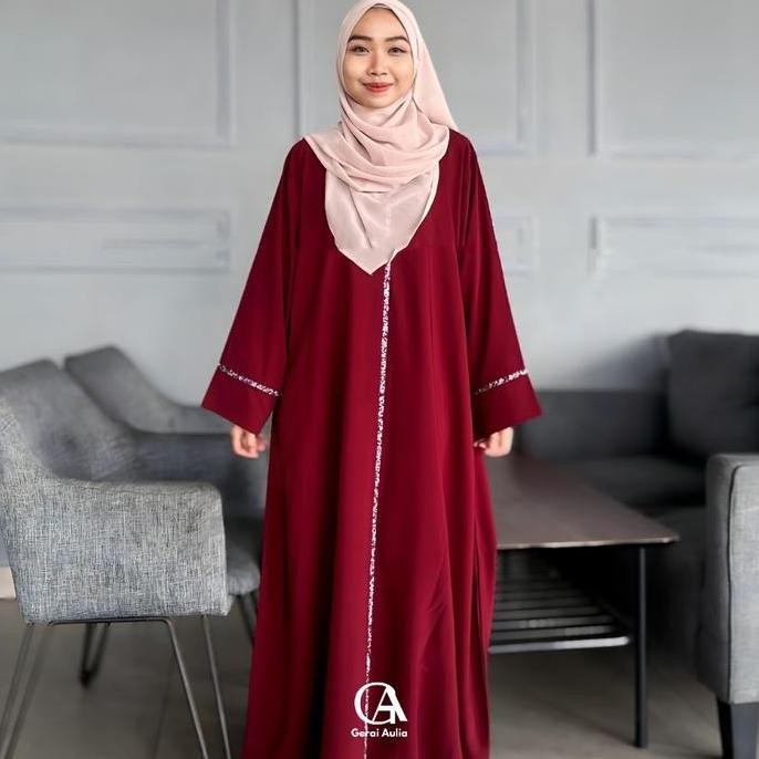 DV7 }} Abaya Mahira by Gerai Aulia Abaya Remaja Payet Polos Gamis Muslim Wanita Hitam Lembut Wolfis 