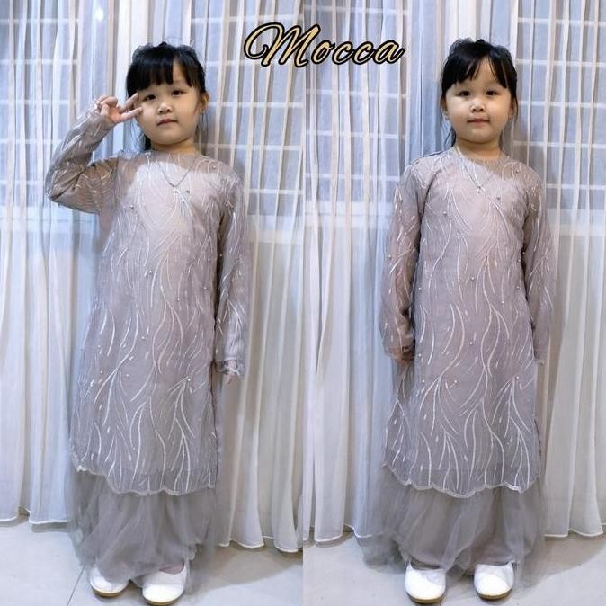 DA84 }} Geraldine Kid Baju Gamis Brukat Anak Perempuan/Gamis Anak Brukat Tile/Fashion Gamis Pesta/ G