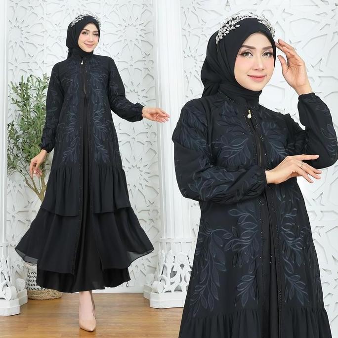 DV65 }} Gamis Abaya Arab Adiba Busui Series Warna Mewah Dan Elegan LD120 - Muslim Wanita Dress Hitam