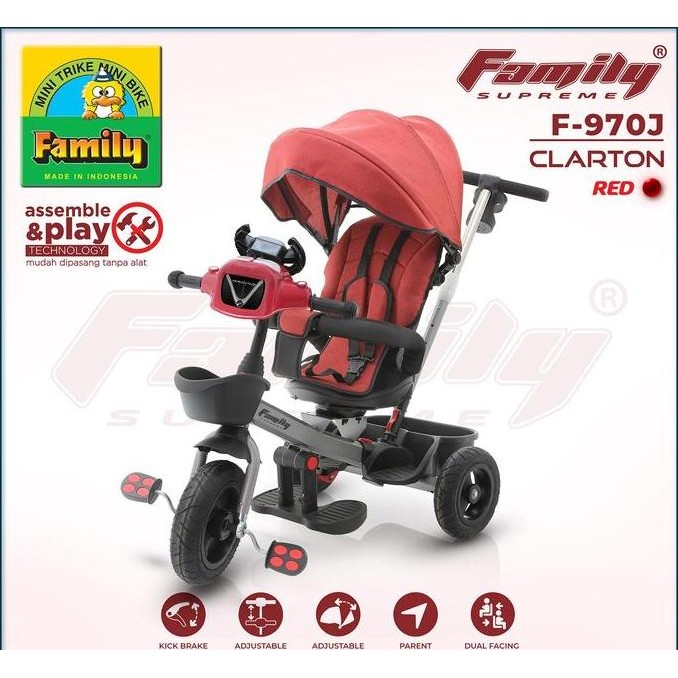 Family Clarton F970J Sepeda Roda Tiga Anak Ban Karet Stroller Mode