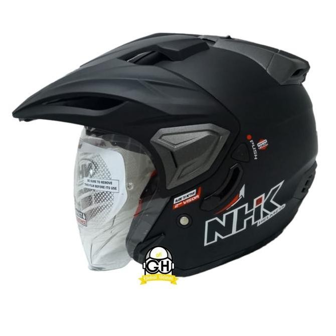TERBARU - HELM HALF F NHK PREDATOR CRYPTON SOLID BLACK DOFF DOUBLE VISOR