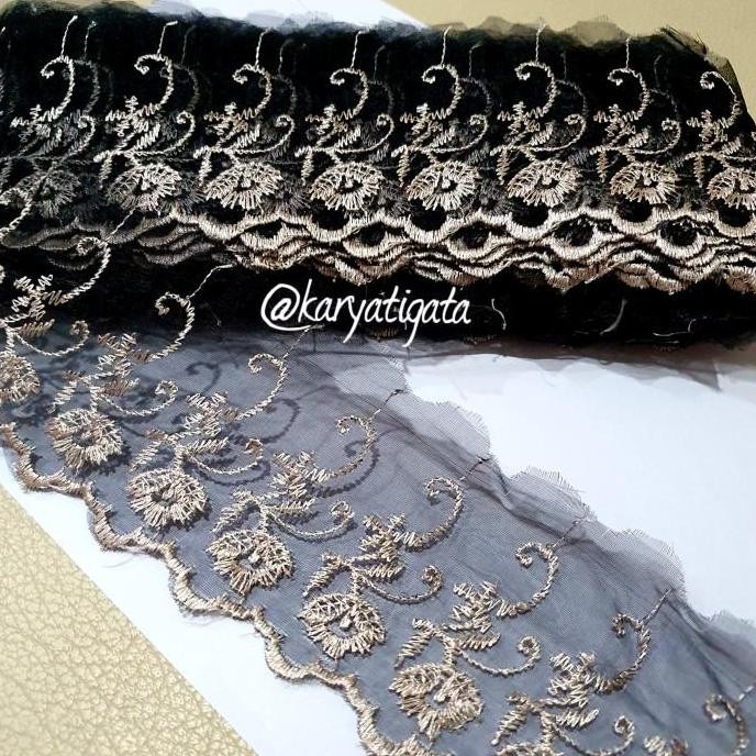 

/////] Renda Nilon Bordir Art 663 Hitam - Coklat Susu (15 yard)