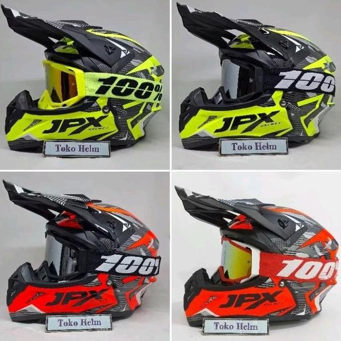 BEBAS ONGKIR - Helm JPX CROSS FOX motif X plus Kacamata goggle 00 percent