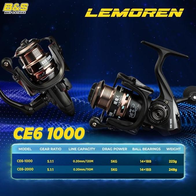 Reel LEMOREN pancing Ukuran CE6-1000 bahan paduan Alumunium putaran halus gear rasio 5.1:1 max drag 