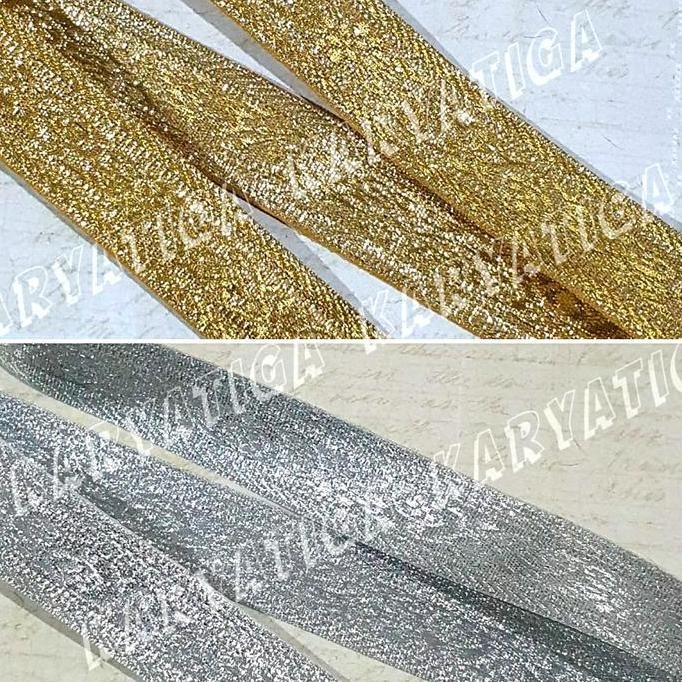 :=:=:=:=] Renda / Pita Gamis 1 Inch 02 Warna Emas / Perak (15 Meter)