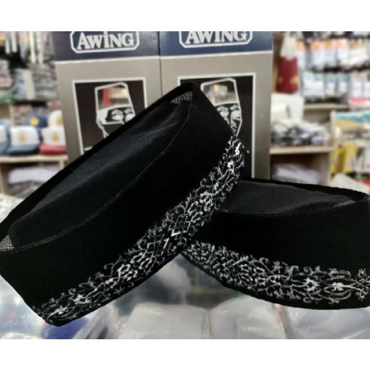 Peci Hitam Awing Ac Motif Bordir Zavier Perak Tinggi 9