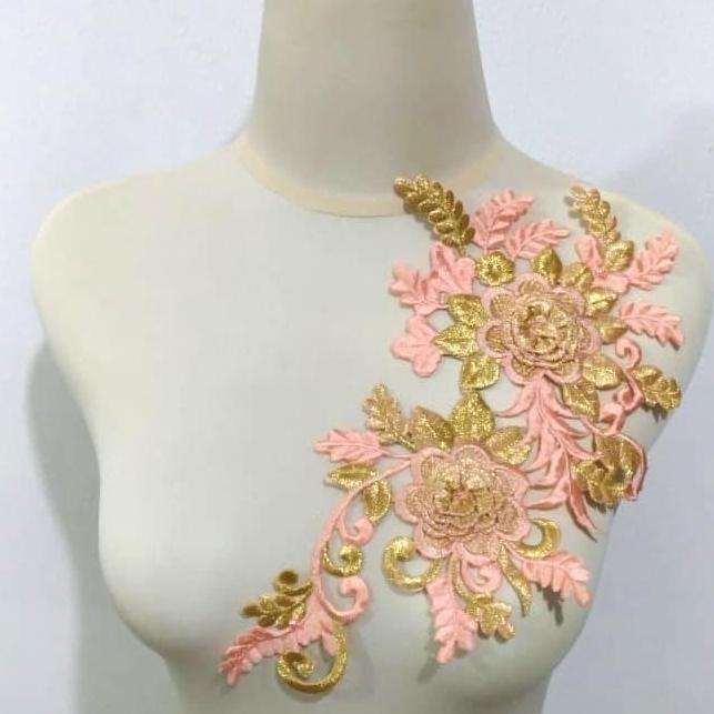 

&<&<&<&] Renda Aplikasi Bordir Bunga 2 Warna (Salem-Emas)