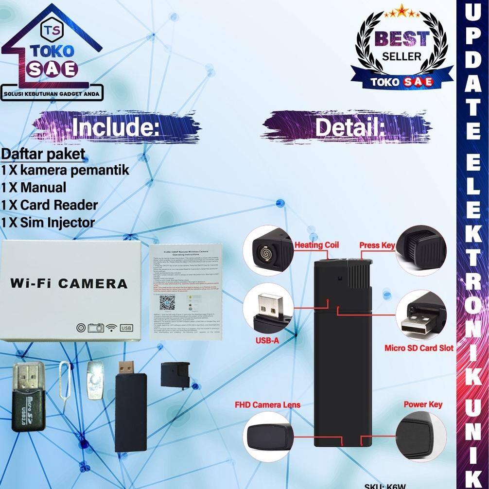 Spy Camera Pengintai Mini Model Pemantik Korek Api Elektrik Lighter K6 Wifi Full Hd 1080P 4K Hidden 