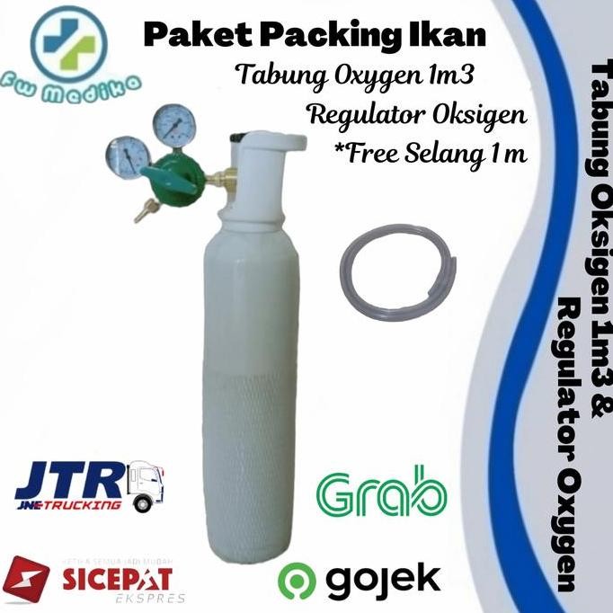 Promo Tabung Oksigen 1M3 Untuk Packing Ikan + Isi + Regulator + Selang
