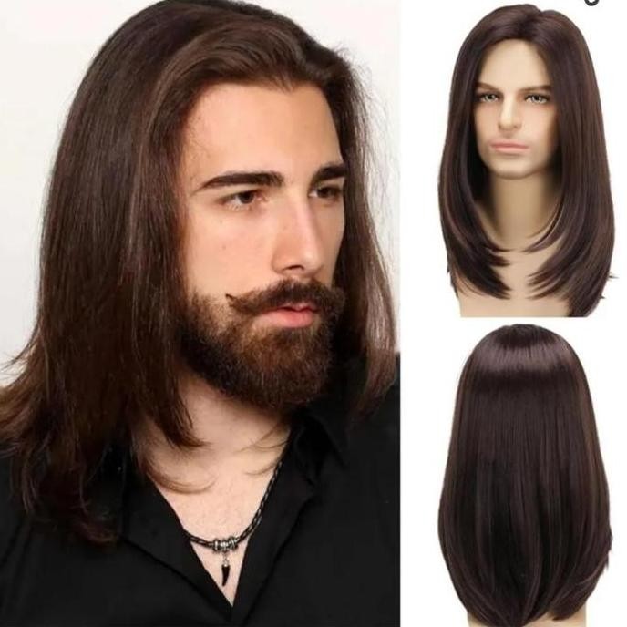 Wig Pria Panjang Wig Pria Korean Style Wig Lurus Panjang LN