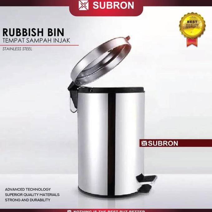 Subron Tempat Tong Sampah 8 Liter Stainless Injak Rubbish Bin Rumah