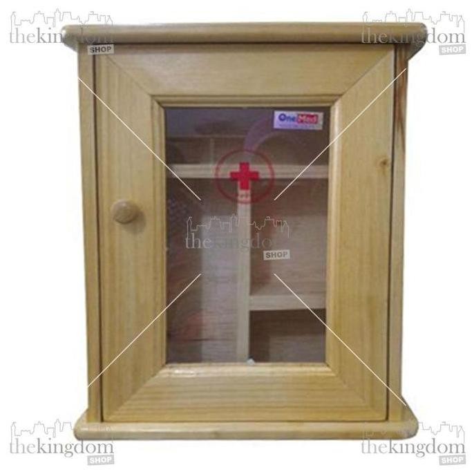 Onemed Kotak P3K Kayu Rak Dinding Kaca Gantung Obat First Aid Kit