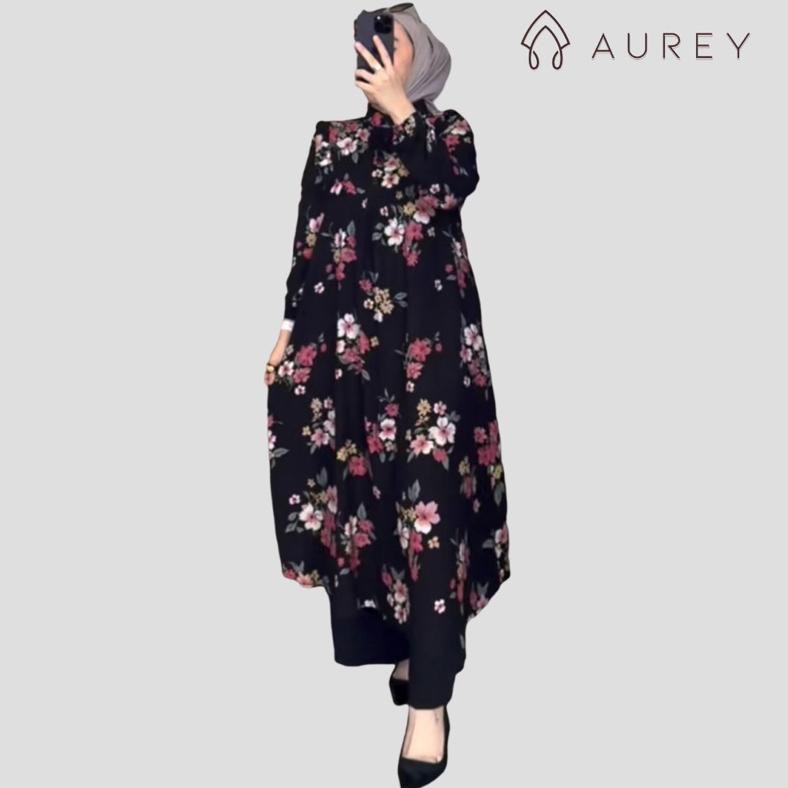 Original Aurey - Oneset Long Tunik Wanita Namira Setelan Tunik Panjang Rayon Busui Setelan Celana Le