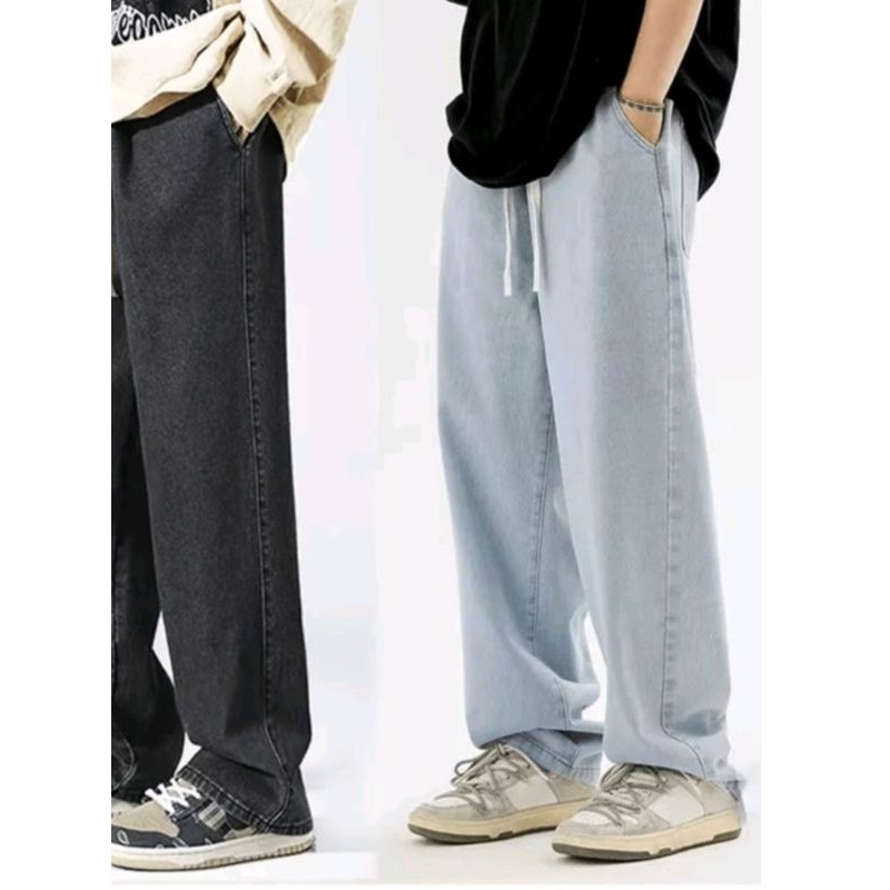 Celana Jeans Pria Celana Panjang Pria pinggang karet korean style Celana jins pria baggy pants celan