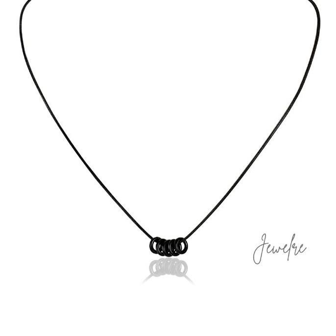 Kalung Hitam Liontin Charm Mini Ring Stainless Steel Snake Bone Chain Necklace Aksesoris Elegan Hadi