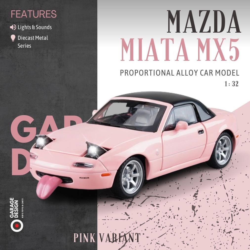 Diecast Miniatur Mobil MAZDA MIATA MX5 1990 Skala 1:32 - Terdapat Lampu dan Suara Pajangan 1/32