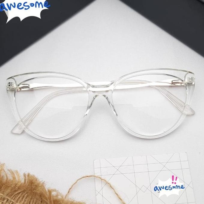 Frame Kacamata Minus Wanita Korea AE8015CLR Cat Eye Bening