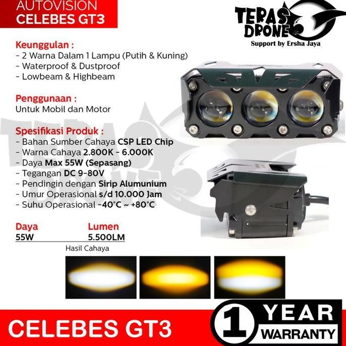 Promo Mini BILED Projector Autovision Celebes  GT3 55Watt - Biled 3 Lensa COD