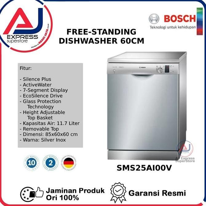 TERBARU BOSCH FREE-STANDING DISHWASHER 60CM SMS25AI00V SERI 2 SILVER INOX