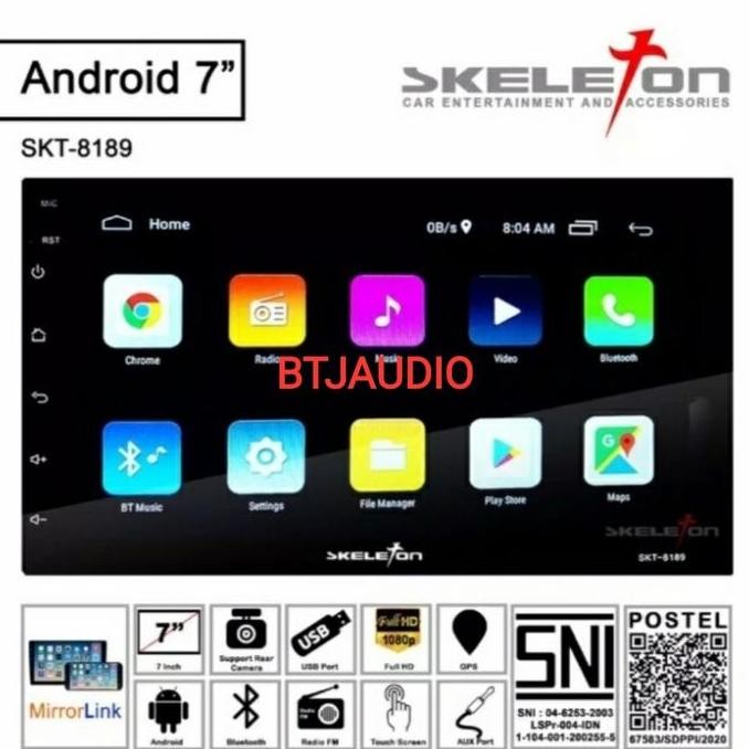 // Head Unit Tape Mobil Double Din Android Skeleton Layar 7 Inch //