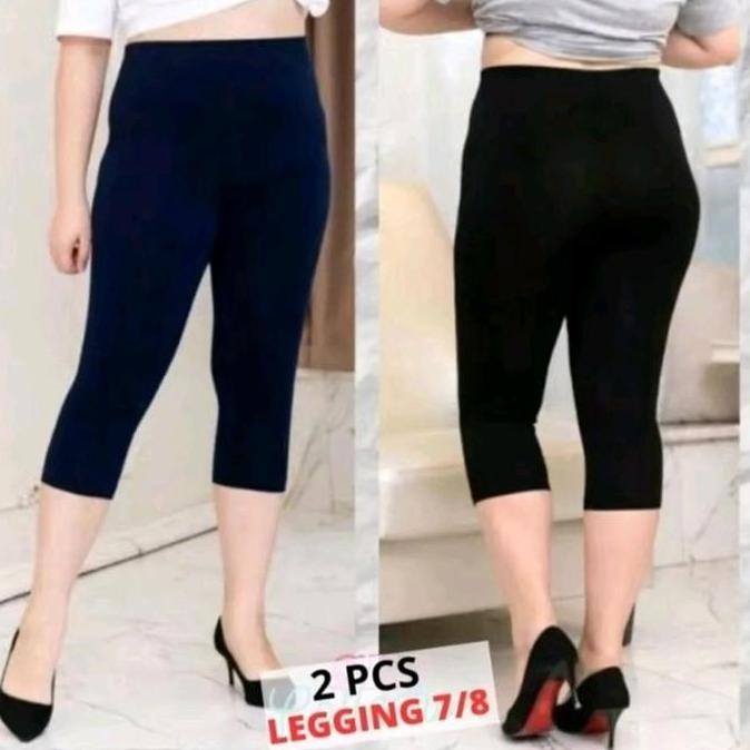 Db33>> Legging Kaos 3/4 Soft Rayon - Legging Pendek Bawah Lutut - Celana Wanita Tebal Hitam Nyaman