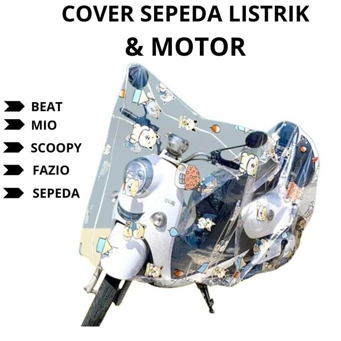 Murah Sarung Penutup Cover  & Sepeda Listrik Transparan - Vario Beat Mio Motif Karakter Dino Bunga K