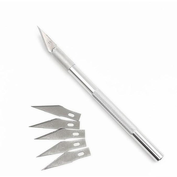 

6 buah mata pisau + 1 buah pegangan pisau/Cutter Hobby Crafting Art Knife Metal Handle Blade Pisau Bonsai Sayat Ukir Pen Cutter Set Mata dan Gagang Art Knife