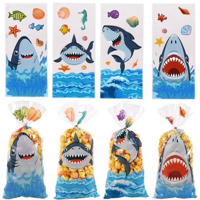 Best 50 Pc Plastik Kemasan Bingkisan Kue Cookies Snack Hampers Karakter Shark Ikan Hiu