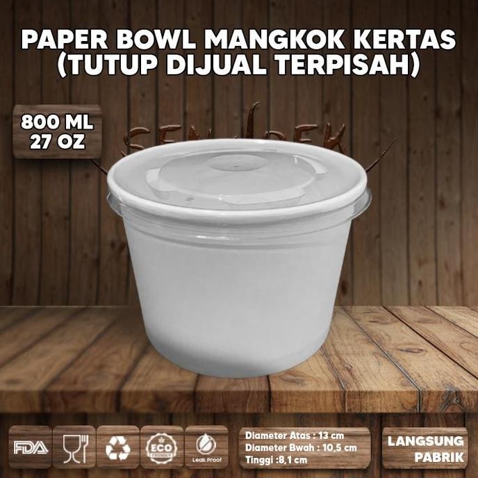 PAPER BOWL + TUTUP 800 ML | PAPER RICE BOWL | MANGKUK KERTAS PUTIH