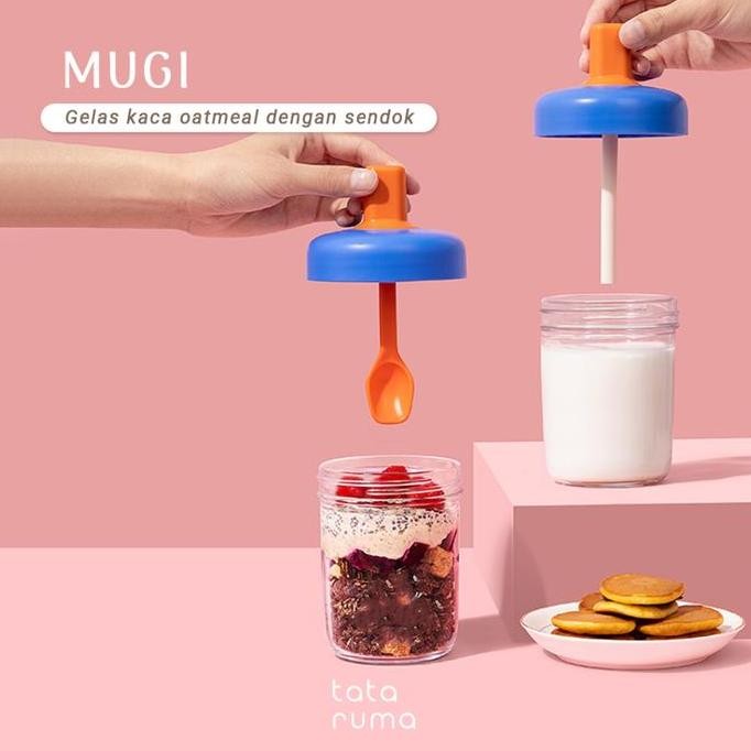 

Mugi - Gelas Kaca Overnight Oatmeal Sarapan Cereal 400Ml Dengan Sendok Silikon Allshop