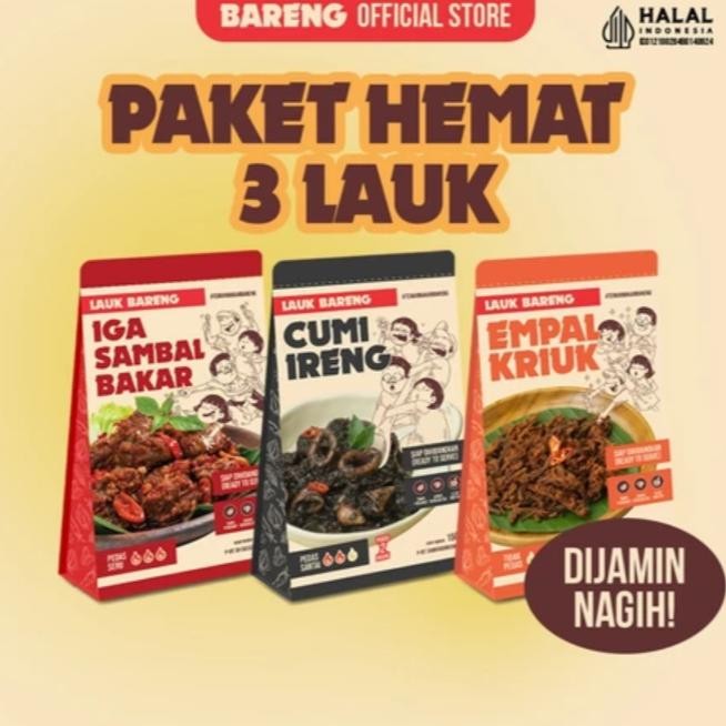 

READY STOK Lahap Bareng - Paket Hemat Isi 3 Lauk / Makanan Instant Ready to Eat, Real Food, Praktis & Tanpa Pengawet | Cumi Ireng Pedas Iga Sambal Bakar Cumi Pedas Instan Siap kirim