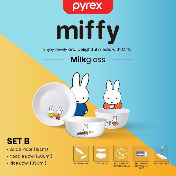 Pyrex Miffy Dinner Set / Dinner Plate & Bowl / Set Piring dan Mangkok Makan / Set 3pcs Dinner Set