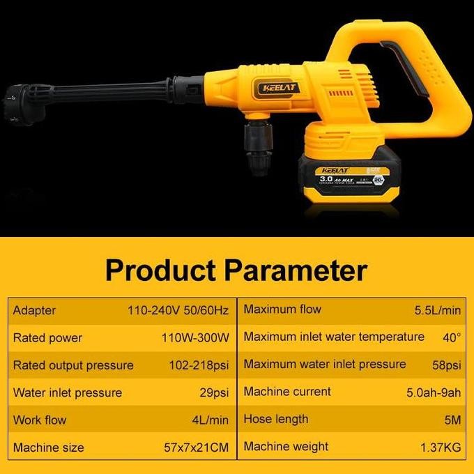 Keelat Kpw009 Alat Cuci Mobil Tekanan Tinggi Portabel Listrik Tanpa Kabel Jet Cleaner Pembersihan La