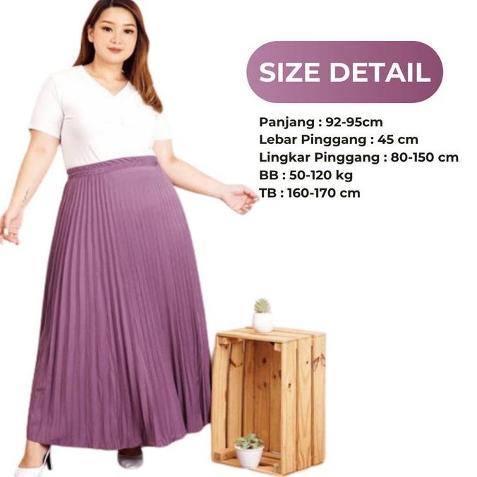 Df153>> Rok Plisket Jumbo Xxl By Bossqueen Bawahan  Wanita  Rempel  Panjang  Dewasa Karet Melar Maxi