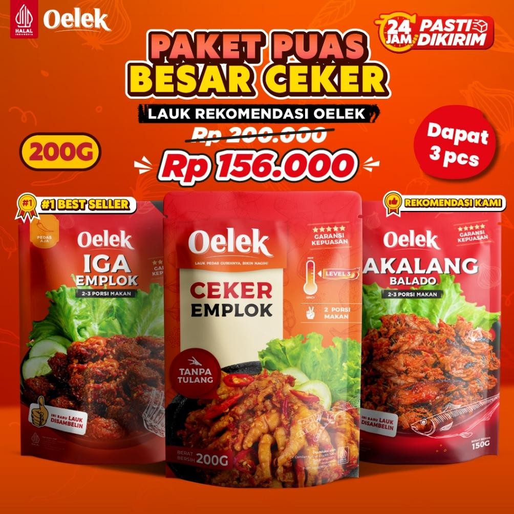 

TERLARIS Oelek Paket Puas Besar Ceker Emplok + Iga Emplok + Cakalang Balado / Makanan Siap Saji / Lauk Siap Saji Instant Siap kirim