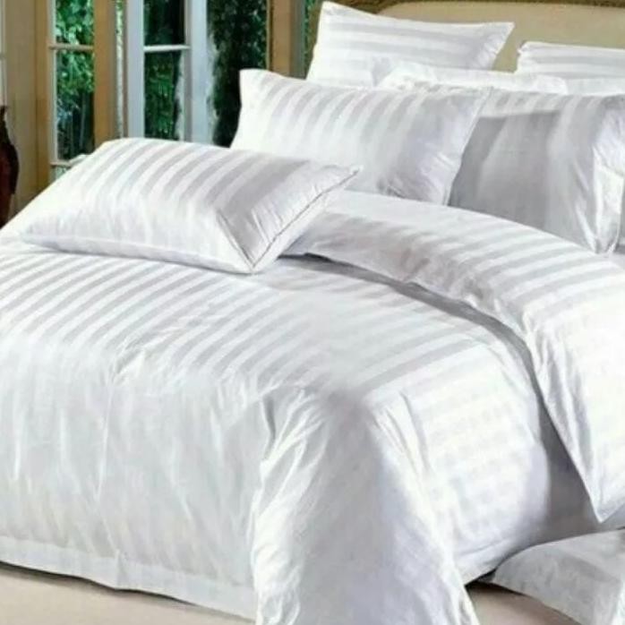 Sprei Hotel Motif Salur Putih Bahan Katun Sprei Halus