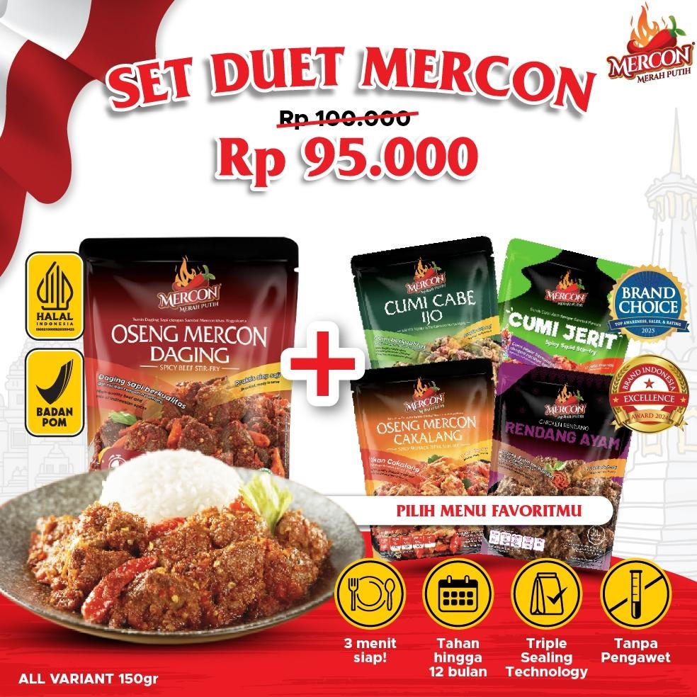 

TERMURAH [JAMINAN HARGA TERMURAH] - Mercon Merah Putih - Set Duet Mercon || OSENG MERCON DAGING + (Cumi Jerit/ Cumi Cabe Ijo/ Oseng Mercon Cakalang/ Rendang Ayam) Siap kirim