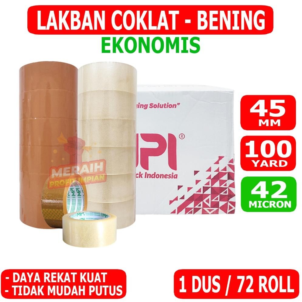 

Paket Hemat Lakban Packing 1 DUS 72 ROLL Lakban Coklat Bening Lakban MPI 45 mm x 100 yard
