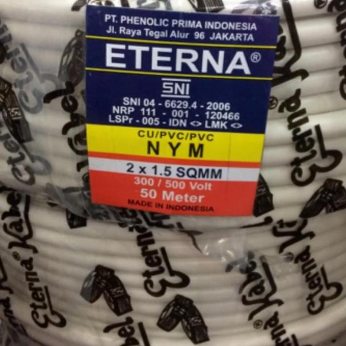 Promo Kabel listrik eterna 2x1,5 rol 50 mter/kabel eterna 2x1.5 rol SNI COD
