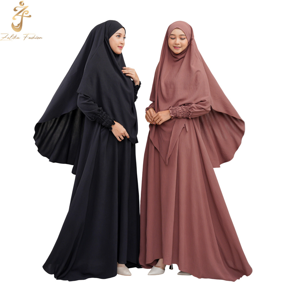 Gamis Syari Set Niqab Bahan Crinkle Airflow untuk Wanita Muslimah
