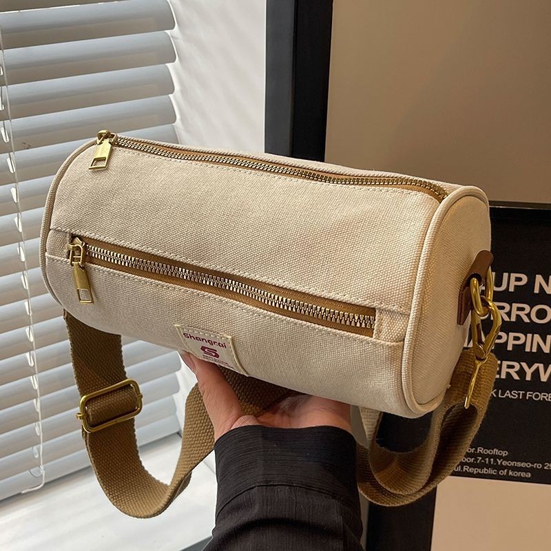 [COD]  Tas silinder modis berbahan kanvas dengan tali bahu lebar, tas kurir Boston modis, tas bantal