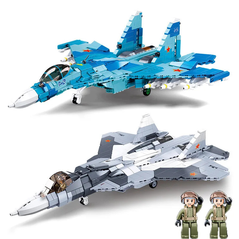 Sluban Military Air Force Weapon Sukhoi Su-27 Su-57 Flanker Fighter Building Blocks Kit Bricks WW2 C