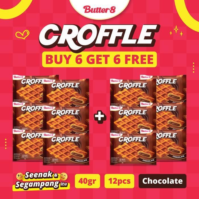 

[ Butter8 ] Beli 6 Pcs Gratis 6 Pcs Croffle Chocolate Snack Premium Kekinian Ready To Eat 40Gr