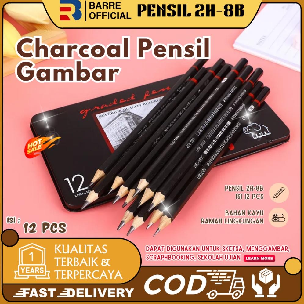 

[Kecil Barre 12 Pcs Charcoal Sketch Pencil Set 2H H F B Hb 2B 3B 4B 5B 6B 7B 8B Pensil Sketsa Set Lengkap Gd-12
