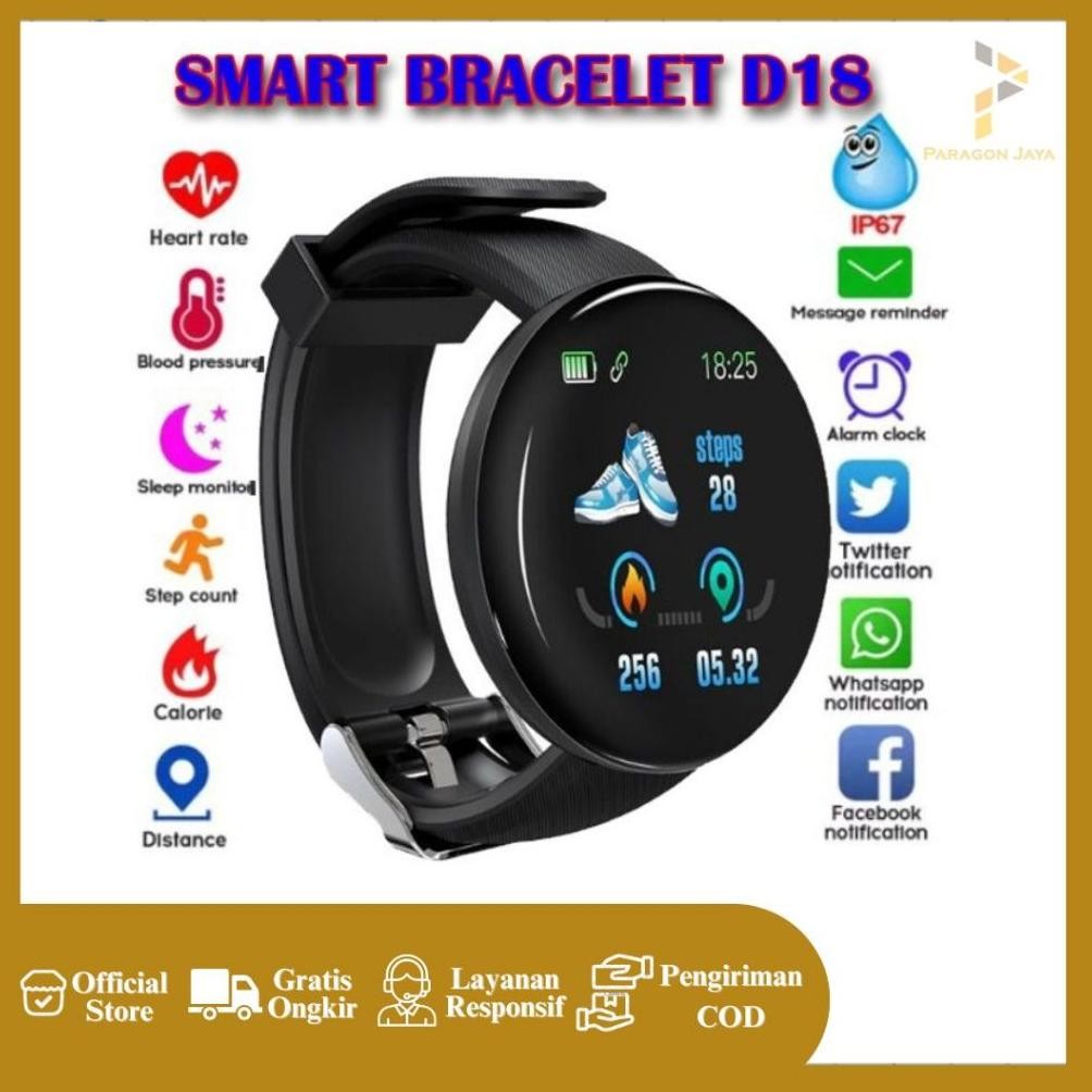 READY STOK Smartwatch D18 Jam Tangan Smartband D18 Waterproof Smart watch Siap kirim