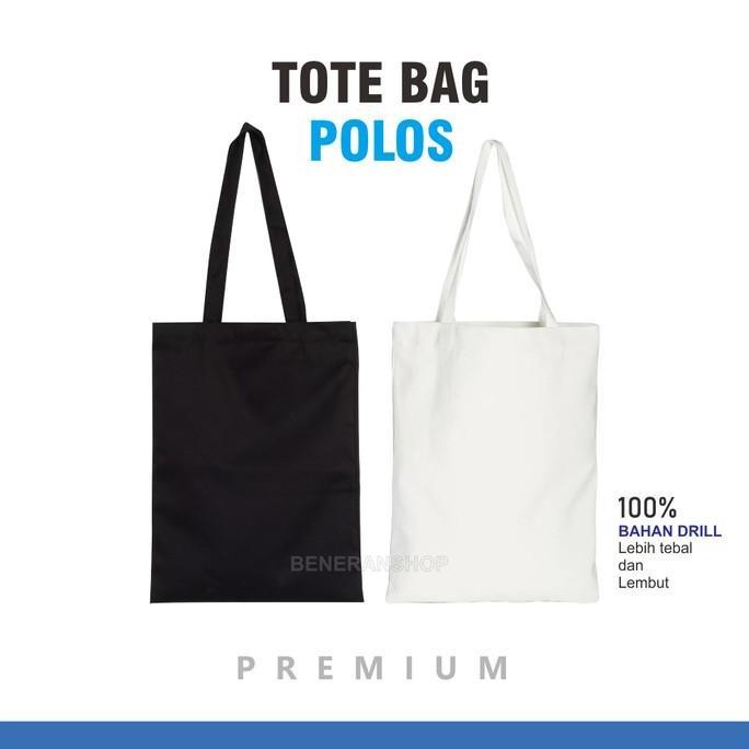 DF16 }} TOTEBAG POLOS BAHAN DRILL - Tote bag Goodie bag Hitam Putih BW