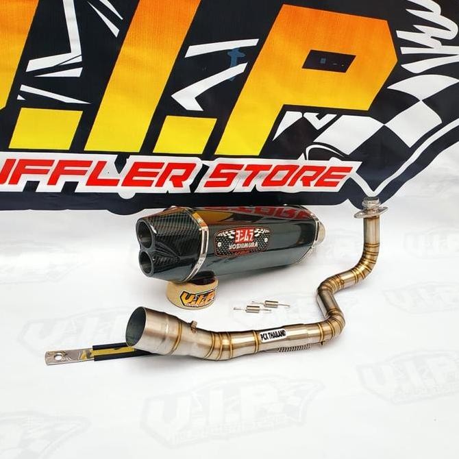 Knalpot YOSHIMURA R77 Carbon Double PCX 150 THAILAND Full Stainless Original