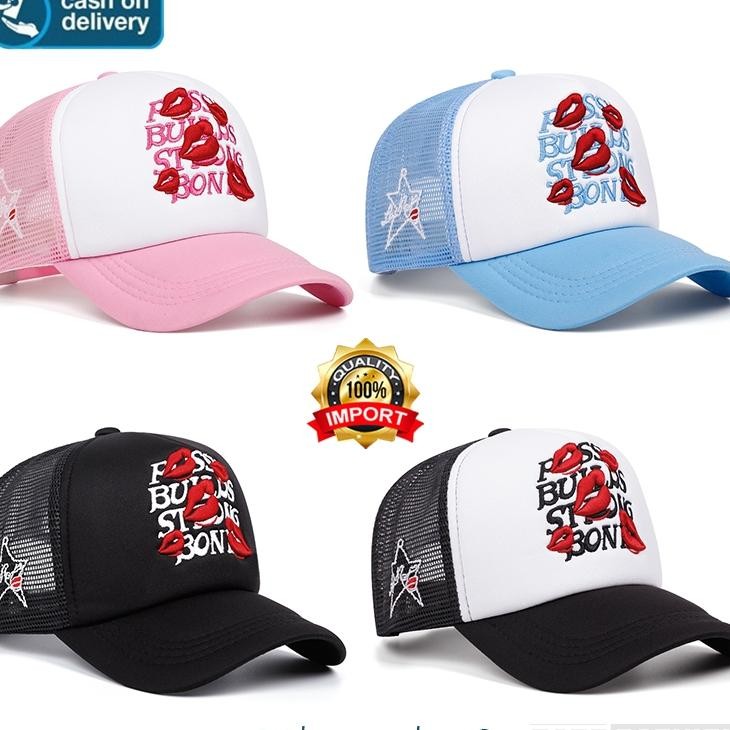 Topi Truer Red Lips Embroidery Baseball Fashion Summer Net Cap Hat Topi Visor Outdoor Sport Topi Sna