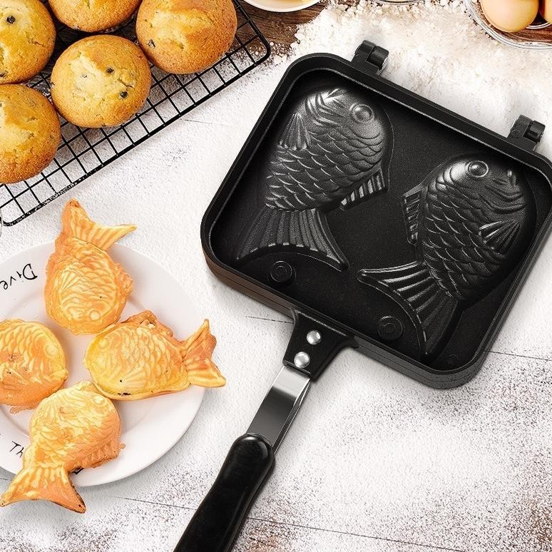 Taiyaki Wafel Maker Pancake / Cetakan Kue 2 ,3 , 4 Ikan Japan / Teflon Anti Lengket Waffle Korean Fi